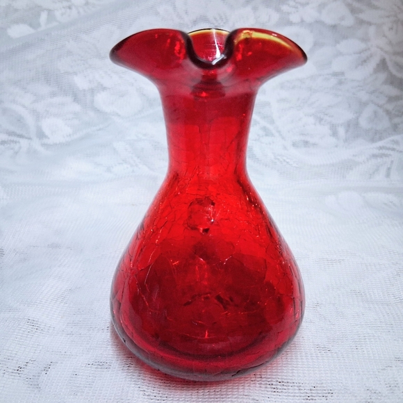 Vintage Blenko Amberina Crackle Glass Cruet Pitcher Bubble Stopper Red To Yellow - Picture 9 of 13